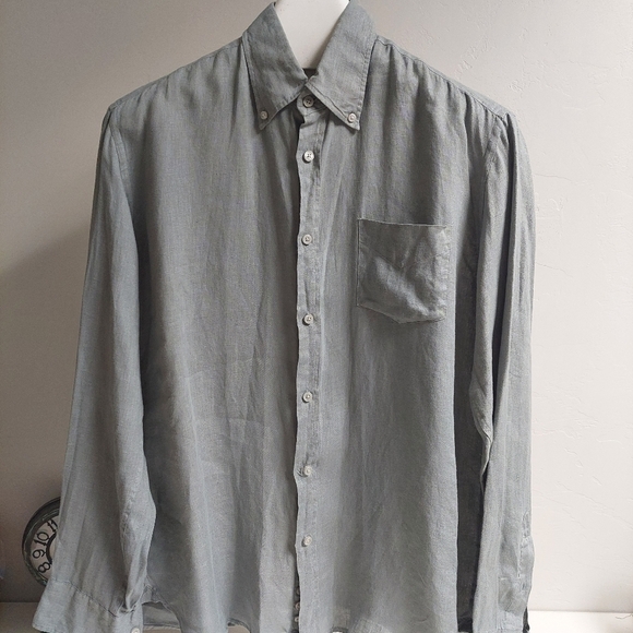 Doppelganger Roma Gray Shirt XL 100% Linen‎ Button Down Dress Up  Lightweight - Picture 1 of 7